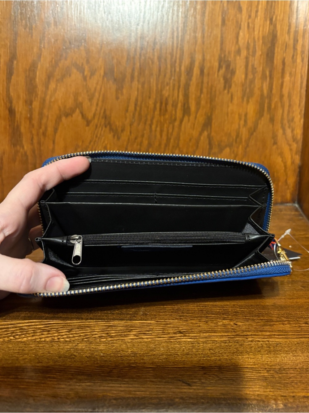 NWT-Arcadia-Zip Around Continental Wallet-Embossed Logo-Patent Leather-Sapphire - Picture 9 of 16